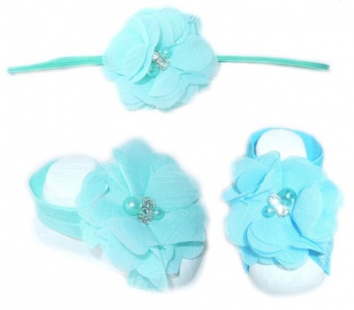 Photo of Baby Headbands Thin Diamante Headband with Barefoot sandal - Mint