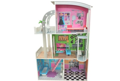 Photo of Wooden Doll House Modern 3 Level With Curved Roof Lift & Furniture