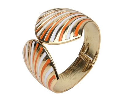 Photo of Arm Candy Fan Shell Hinged Cuff Bracelet - Orange and White