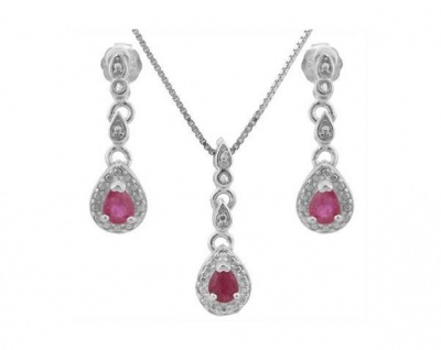 Photo of 0.58ctw Ruby and Diamond Earring and Pendant Set in 925 Sterling Silver