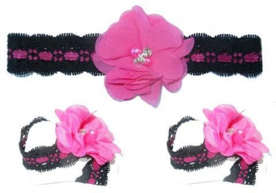 Photo of Baby Headbands Girl's Stylish Headband with Matching Baby Barefoot Sandals - Black & Hot pink