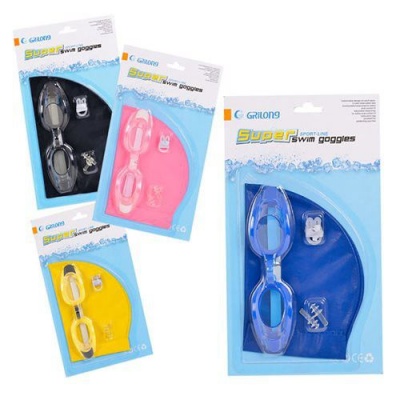 Photo of Bulk Pack 4x Swimming Cap & Goggle Set With Ear Plugs & Nose Clip