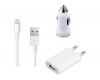 Mini 3" 1 USB Wall & Car Charger USB Cable Kit with Lightning connector Compatible for iPhone Photo