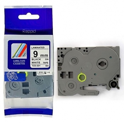 Photo of Brother Rappid TZ-221 Label Tape Cartridge - Laminated Black on White [8m Length]