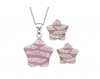Pink & White Enamel Star Shaped Earrings & Pendant Set Photo