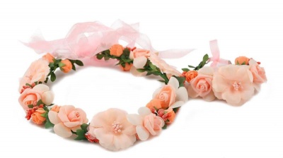 Photo of Handmade Floral Crown & Bracelet - Peach