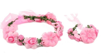 Photo of Handmade Floral Crown & Bracelet - Pink