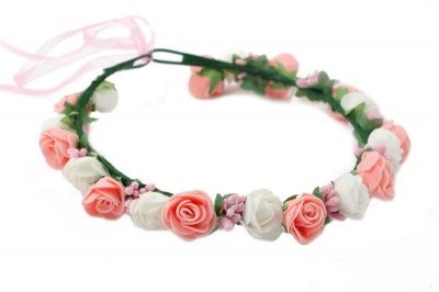 Photo of Handmade Floral Crown With Small Roses - Pink White Pink Buds