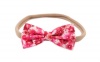 Handmade Fabric Bow Headband On Nylon Elastic - Floral Pink Photo