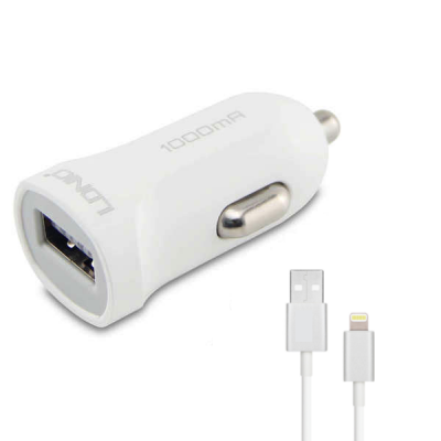 Photo of LDNIO 5V 1A Single Port Usb Car Charger With Free Lightning Iphone Data & Charging Cable - White