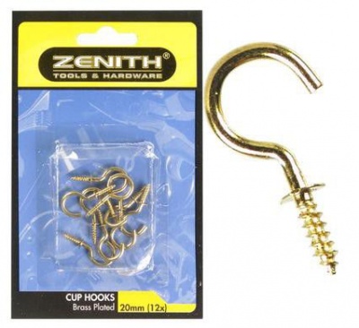 Photo of Cup Hooks Brass Plastic 20mm 12 Piece Pack - 12 Pack