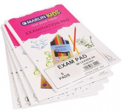 Photo of Bulk Pack 12 X Marlin A4 Exam Pad 80 Sheets Punched & Perforated