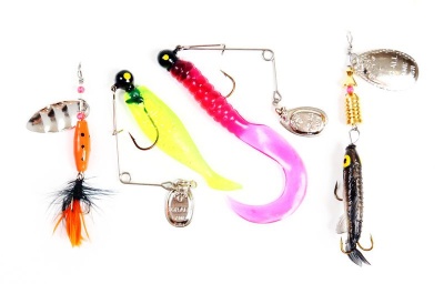 Photo of FishX 4-Piece Freshwater / Saltwater Curly Tail Fishing Spinner Lure Kit