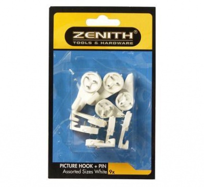 Photo of Bulk Pack 6 x Zenith Picture Hook & Pin Assorted - Card of 9