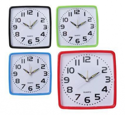 Photo of Bulk Pack 4 x Qtz Plastic Square Alarm Clock 12cm In Assorted Colours