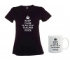 Keep Calm Or I Will Use My Teacher Voice Black Ladies T-Shirt And Mug Combo Photo