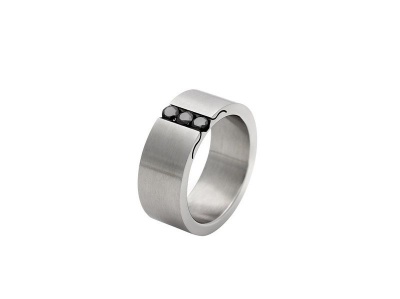 Photo of Black Diamond Stainless Steel 9mm Men's Flat Wedding Band With 3x 0 10ct