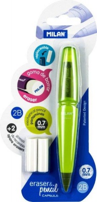 Photo of Milan Mc Pencil Plus 2 Spare Erasers 2b 0.7mm Blister - Lime