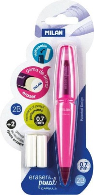 Photo of MILAN Mc Pencil Plus 2 Spare Erasers 2b 0.7mm Blister - Pink