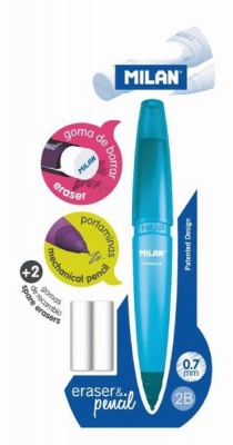 Photo of Milan Mc Pencil Plus 2 Spare Erasers 2b 0.7mm Blister - Blue