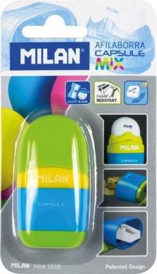 Photo of Milan Sharpener With Capsule Mix Container Eraser Blister - Pink Blue & Yellow