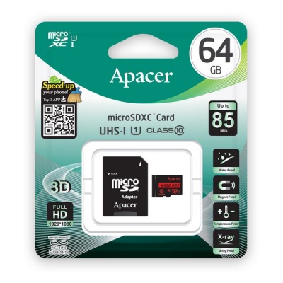 Photo of Apacer 64GB MicroSDHC UHS-I Card with Adaptor - Class 10