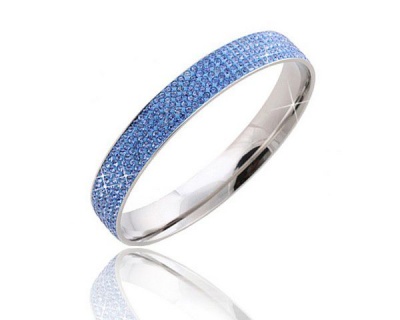 Photo of Skyla Jewels Stainless Steel 5 Row Blue Rhinestone Bangle Bracelet