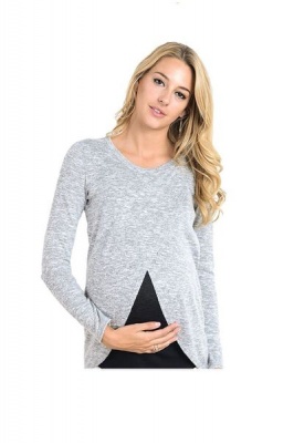 Photo of Absolute Maternity Tulip Nursing & Maternity Top - Melange Grey & Black