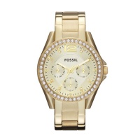 Fossil Ladies Riley Gold Stainless Steel Strap Watch ES3203