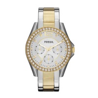 Fossil Ladies Riley Gold Silver Tone Stainless Steel Watch ES3204