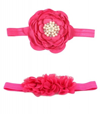Photo of Croshka Designs Set of Two Headbands with Flowers in Hot Pink