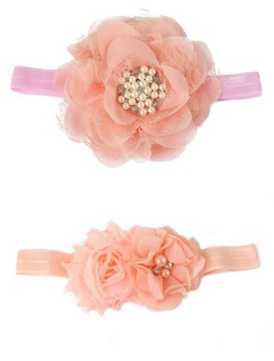 Photo of Croshka Designs Set of Two Flower Headbands in Peach