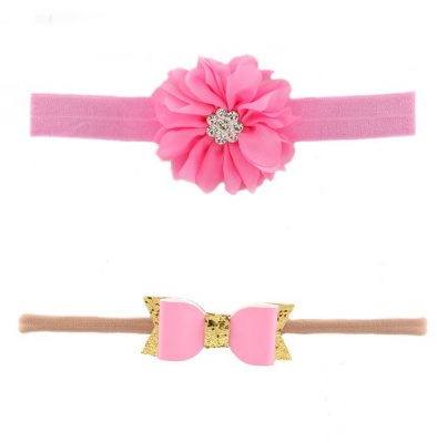 Photo of Croshka Designs Set of Two Flower & Bow Headbands in Pink Colour