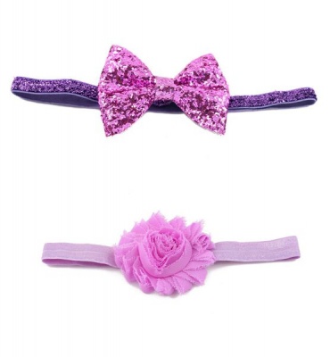 Photo of Croshka Designs Set of Two Bow & Flower Headbands in Purple
