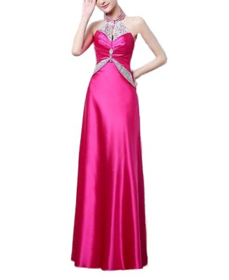 Photo of Sparkle Halter Elegant Satin Gown - Fuschia Pink