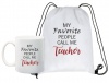 Qtees Africa My Favorite People Call Me Teacher White Printed Mug & Drawstring Bag Combo Photo