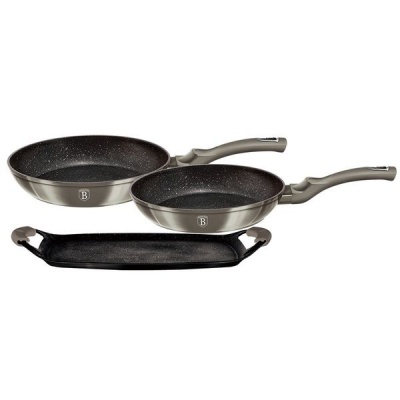 Photo of Berlinger Haus 3 Piece Marble Coating Frypan & Grill Plate Set - Rose Gold Collection