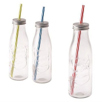 Photo of Bulk Pack x9 Glass Drinking Bottle with Straw - Assorted
