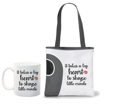 Photo of Qtees Africa It Takes A Big Heart to Shape Little Minds Printed Mug & Tote Bag Combo - Red