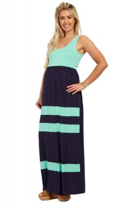 Photo of Absolute Maternity Summer Striped Maxi Dress - Navy & Mint