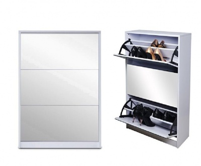 Softy Home Mirror Shoe Cabinet with 3 Doors White