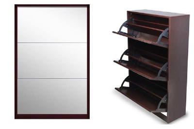 Softy Home Mirror Shoe Cabinet with 3 Doors Mahogany