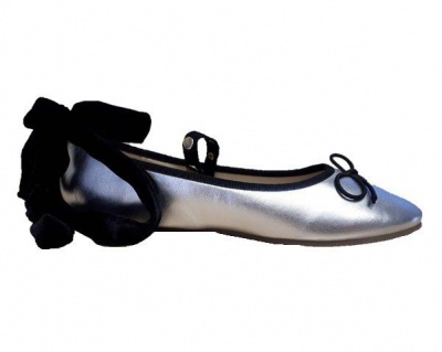 Ladies Ballerina Pump with Mary Jane Strap Silver