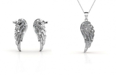 Photo of Destiny Mikaeala Angel Wing Necklace Set with Swarovski Crystals