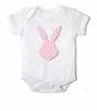Just Kidding Unisex Pink Polkadots Bunny Short Sleeve Onesie - White Photo