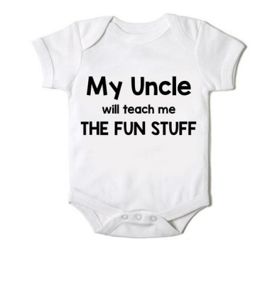 Photo of Just Kidding Unisex My Uncle Will Teach Me The Fun Stuff Short Sleeve Onesie - White