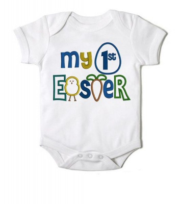 Photo of Just Kidding Unisex My First Easter Short Sleeve Onesie - White