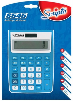 Scripto S545 Calculator 12 Digit Tax Function Blue