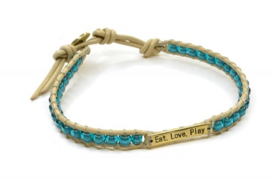 Photo of Sourcery Supply Co Eat Love Play Brass Charm Bracelet -Tan & Navy