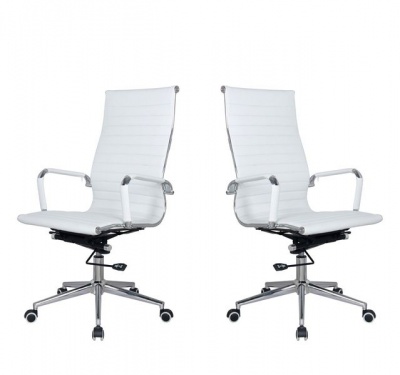 Photo of TOCC Ribbed High Back Office Chairs-Set of 2-White